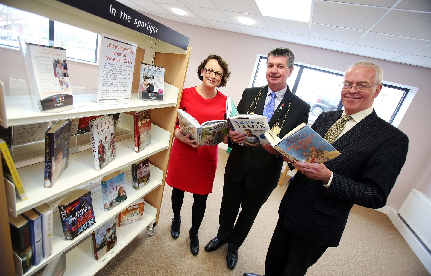 A photo of Catherine McKinnell MP, Lord Mayor Cllr George Pattison and Chair of Leazes Homes, Bill Midgley