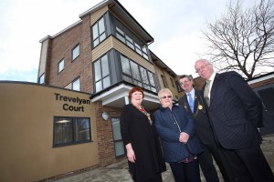 Lady Mayoress Sharon Pattison, Betty Cox, Lord Mayor George Pattison and Chair of Leazes Homes Bill Midgley