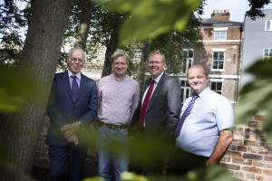 Chair of Leazes Homes, Bill Midgley, Manager of the Friends of Summerhill, Hugh Stolliday, Leader of Newcastle City Council, Cllr Nick Forbes and Esh Property Services Contract Manager, Chris Parker pictured in the new orchard, 