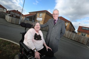 Claire Rabbetts with Bill Midgley outside of Leazes Homes' Station Court